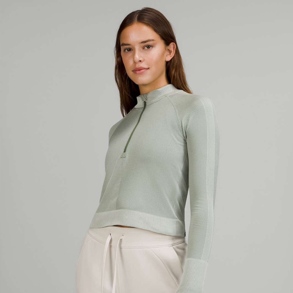 Lululemon Rest Less Cropped 1/2 Zip - Diagonal Rib Green Twill / Light Sage